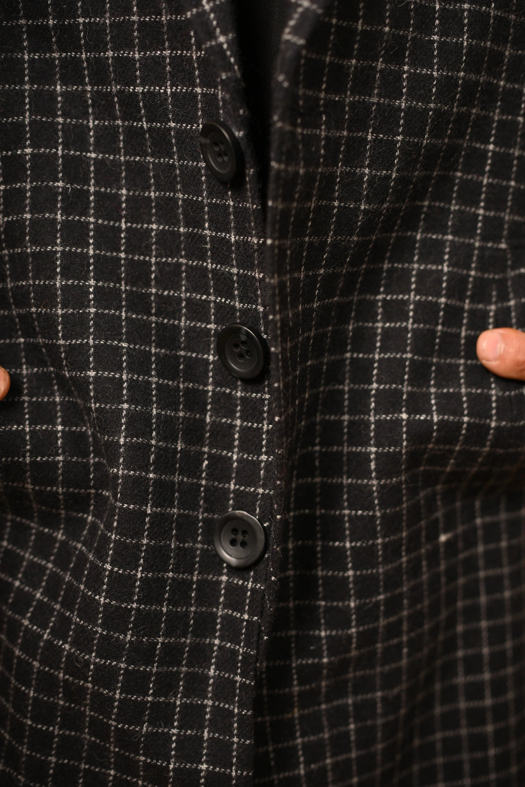 Black With Micro Check  Woollen Overcoat