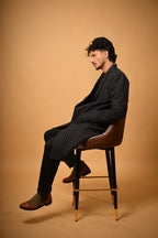 Black With Micro Check  Woollen Overcoat