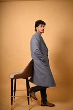 baraqah blue check winter overcoat for men