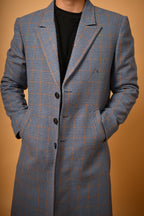 baraqah blue check winter overcoat for men