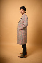 Cream Base with Red & Black Checks Woollen  Overcoat