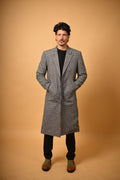 Grey With Black Mini Houndstooth Woollen Overcoat