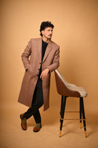 Soft Camel Brown Herringbone Woollen Overcoat