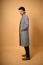 Sky Blue with Black Mini Check Woollen Overcoat for men 
