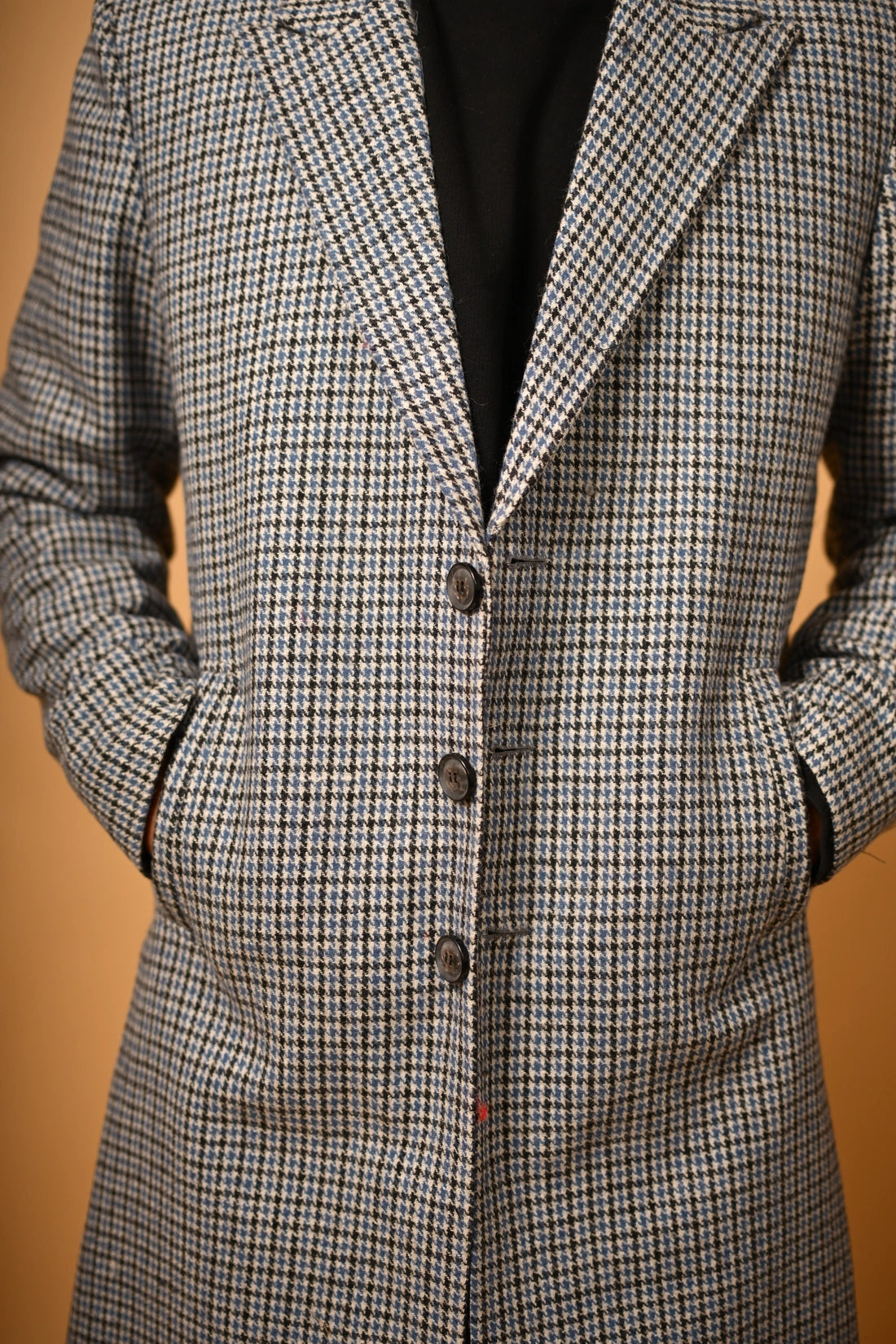 Sky Blue with Black Mini Check Woollen Overcoat for men 

