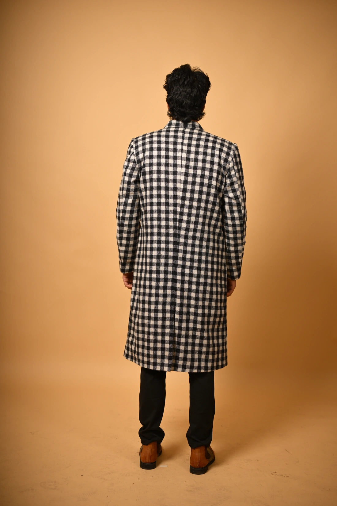 baraqah black and white check winter overcoat for men