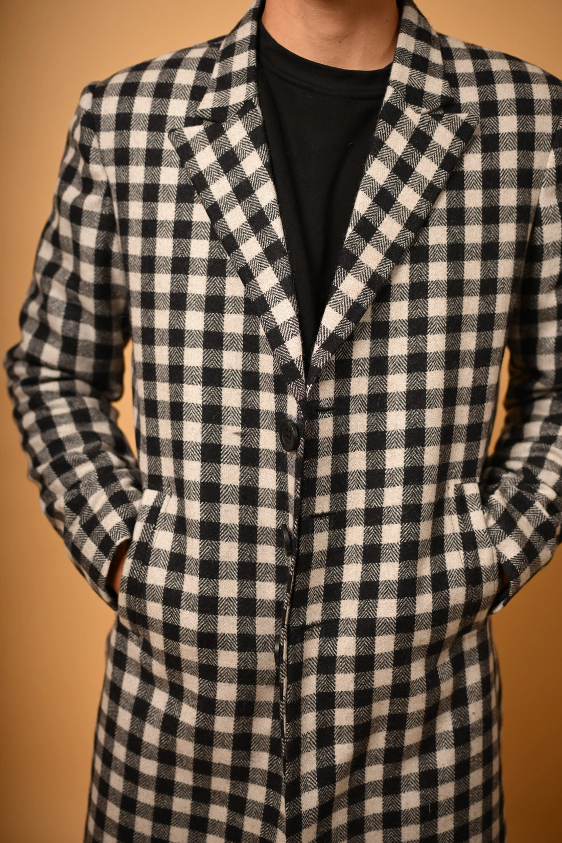 baraqah black and white check winter overcoat for men