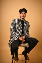 baraqah black and white check winter overcoat for men