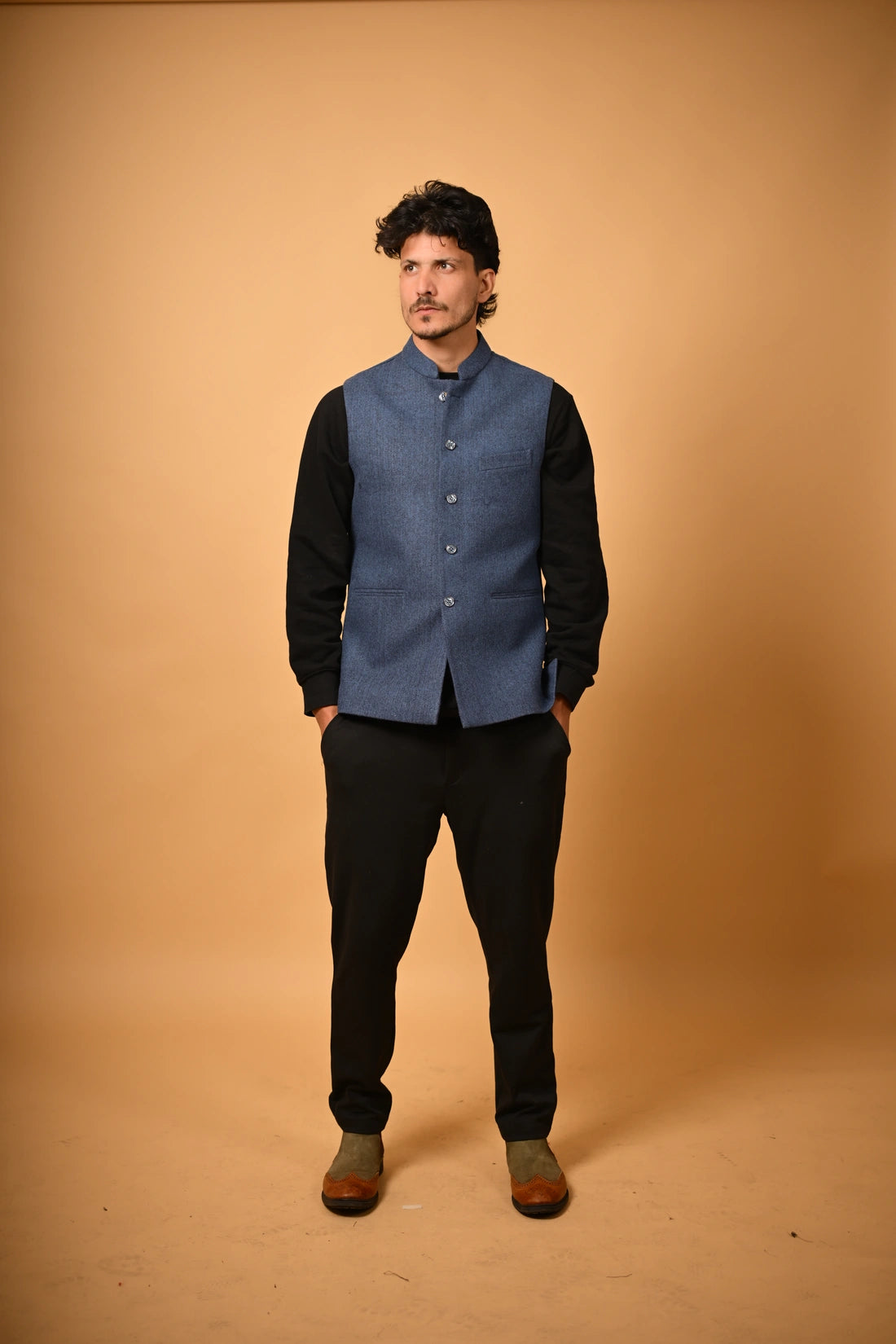 Deep Navy Blue Woollen  Waistcoat