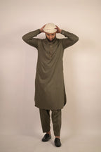 olive green color summer kurta pajama for men 