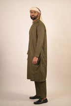 olive green color summer kurta pajama for men 