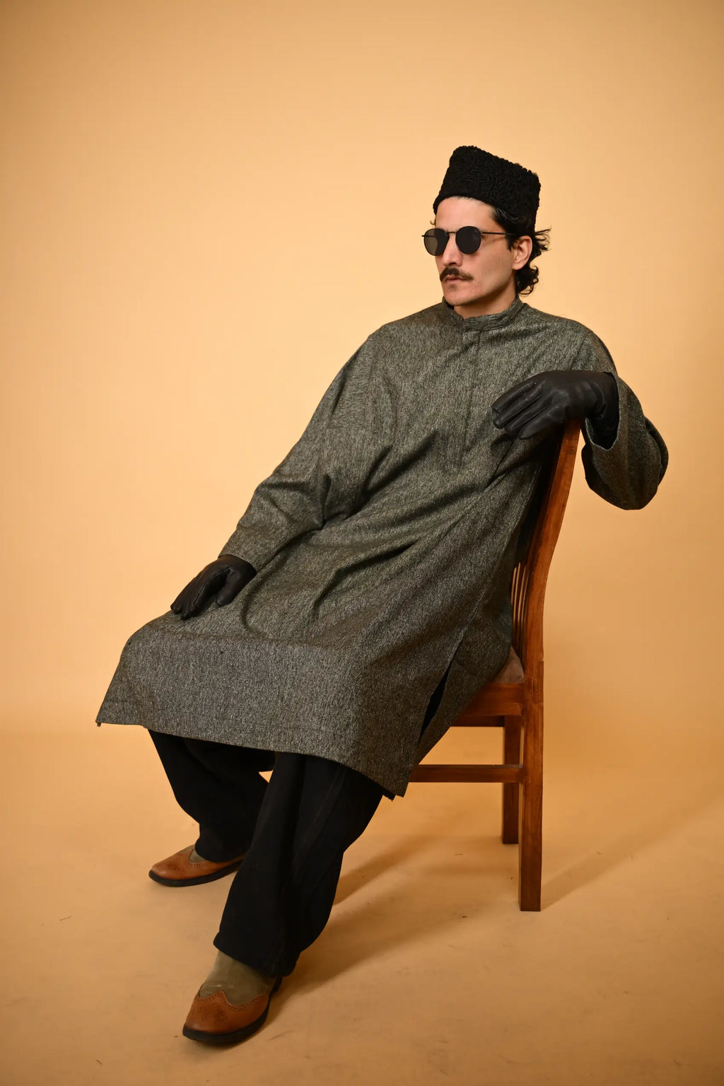 baraqah green stone weave winter traditional pheran for men 