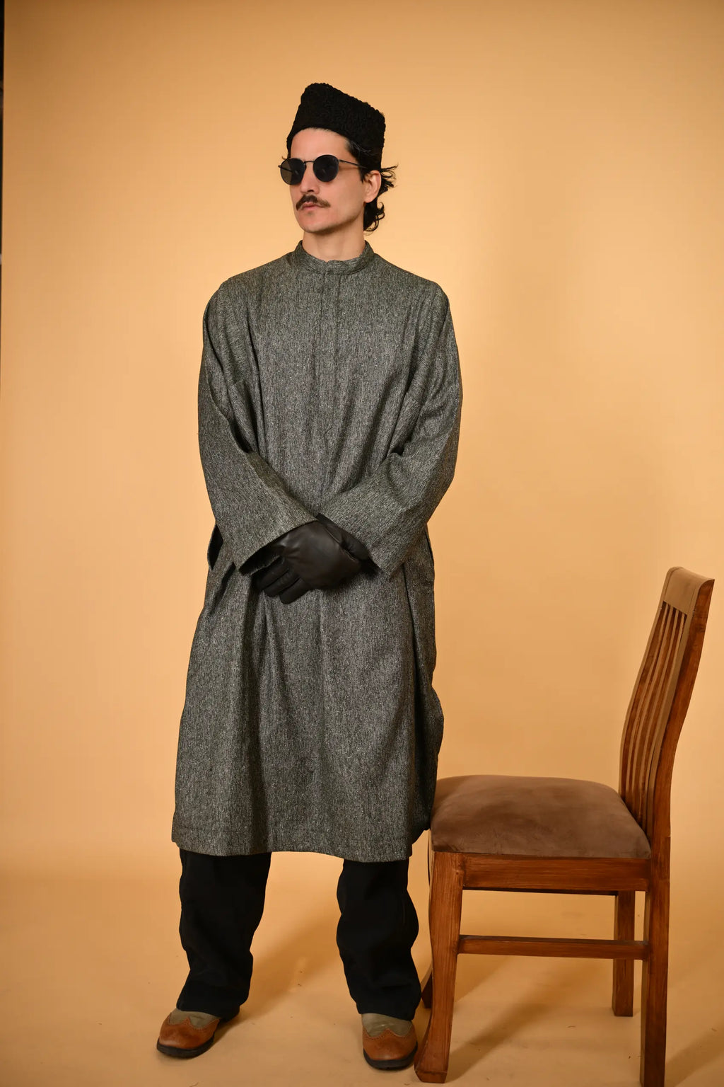 baraqah green stone weave winter traditional pheran for men 