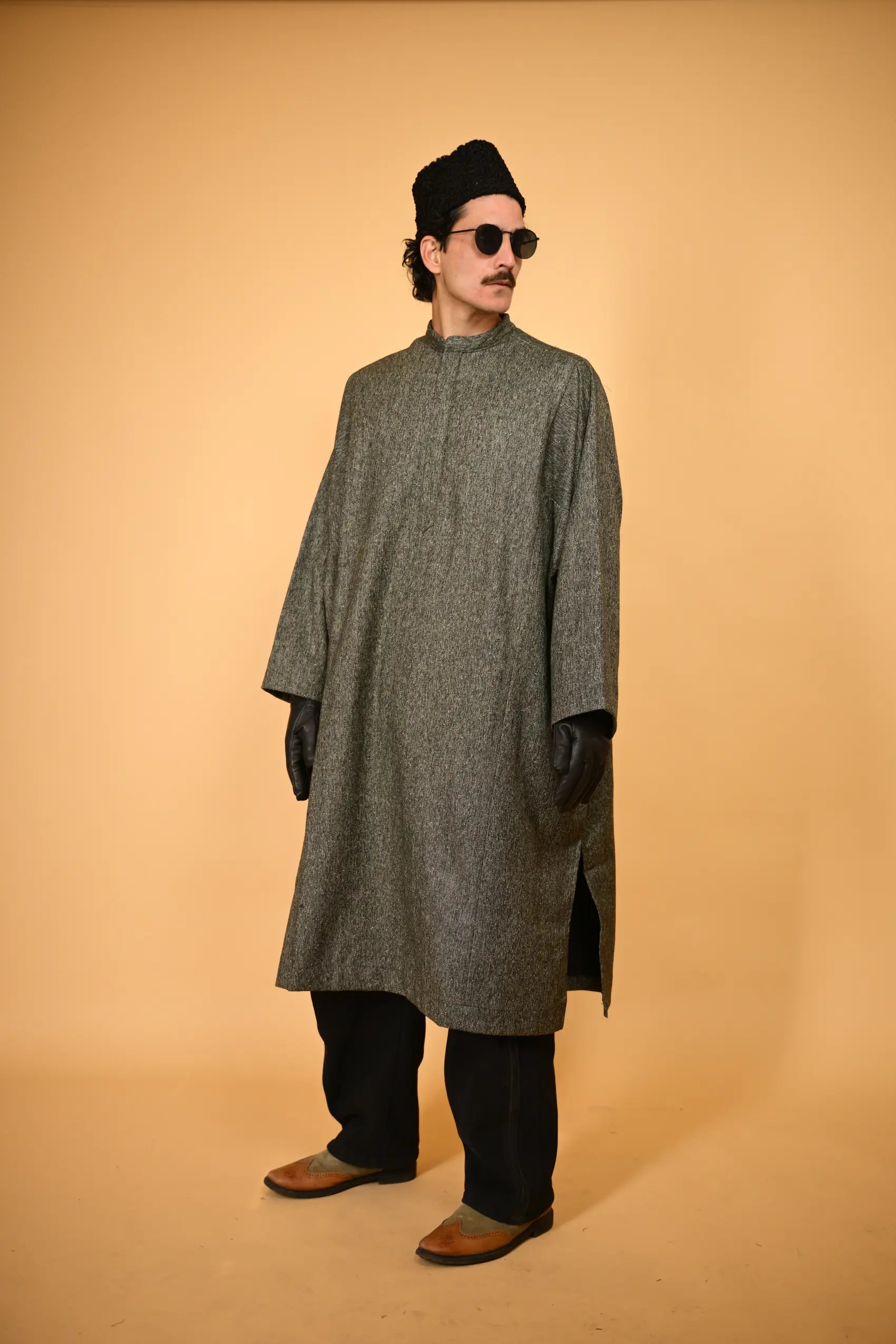 baraqah green stone weave winter traditional pheran for men 