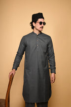 dark grey jackan winter kameez shalwaar for men
