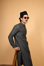 dark grey jackan winter kameez shalwaar for men