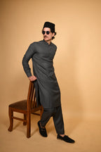 dark grey jackan winter kameez shalwaar for men