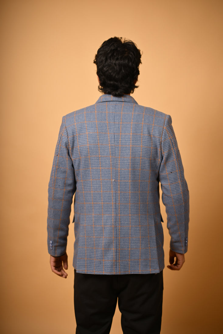 Dusty Blue with Tan Houndstooth Blazer