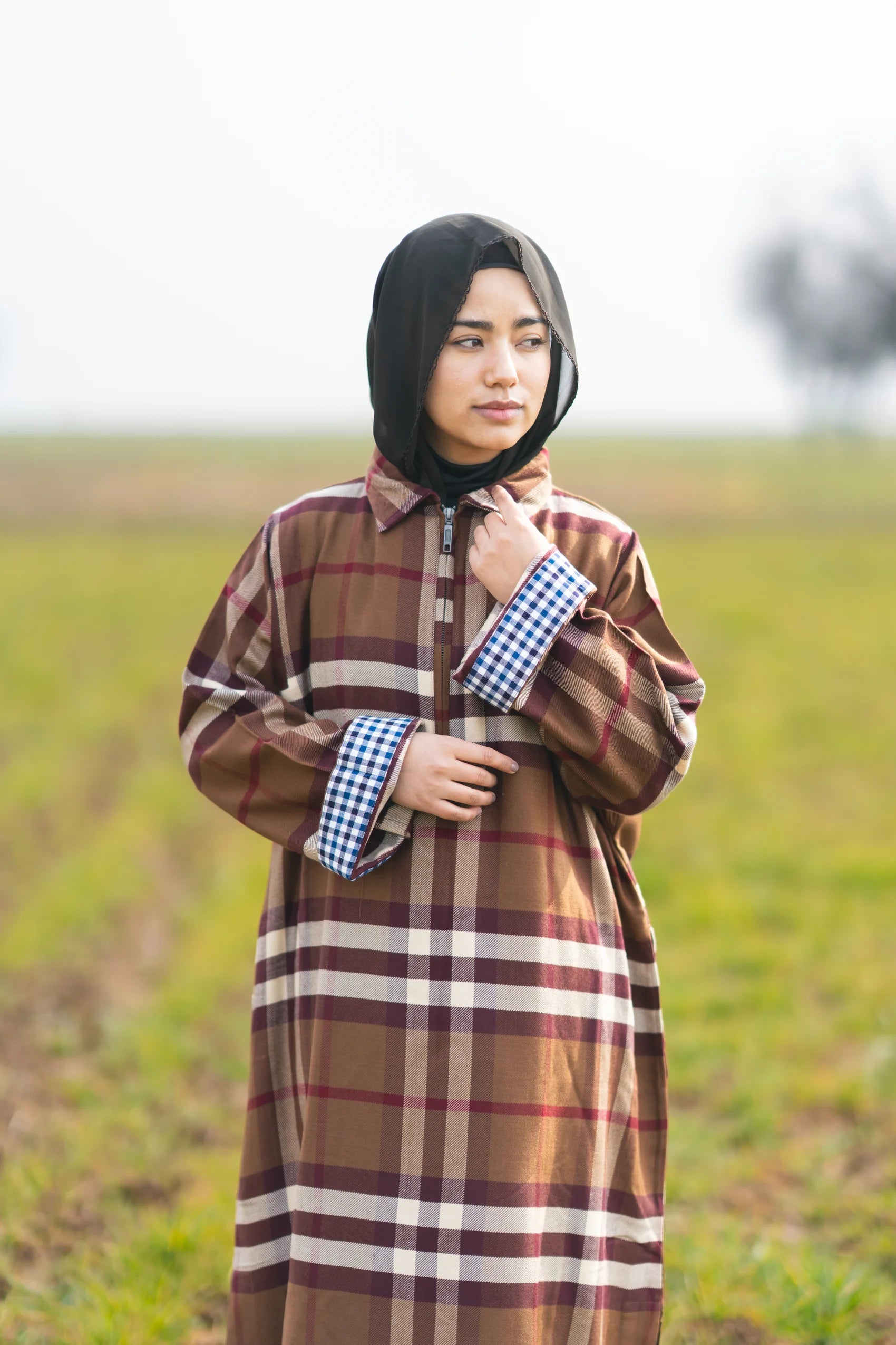 Wine Brown Checked kashmiri Traditional female winter Pheran
