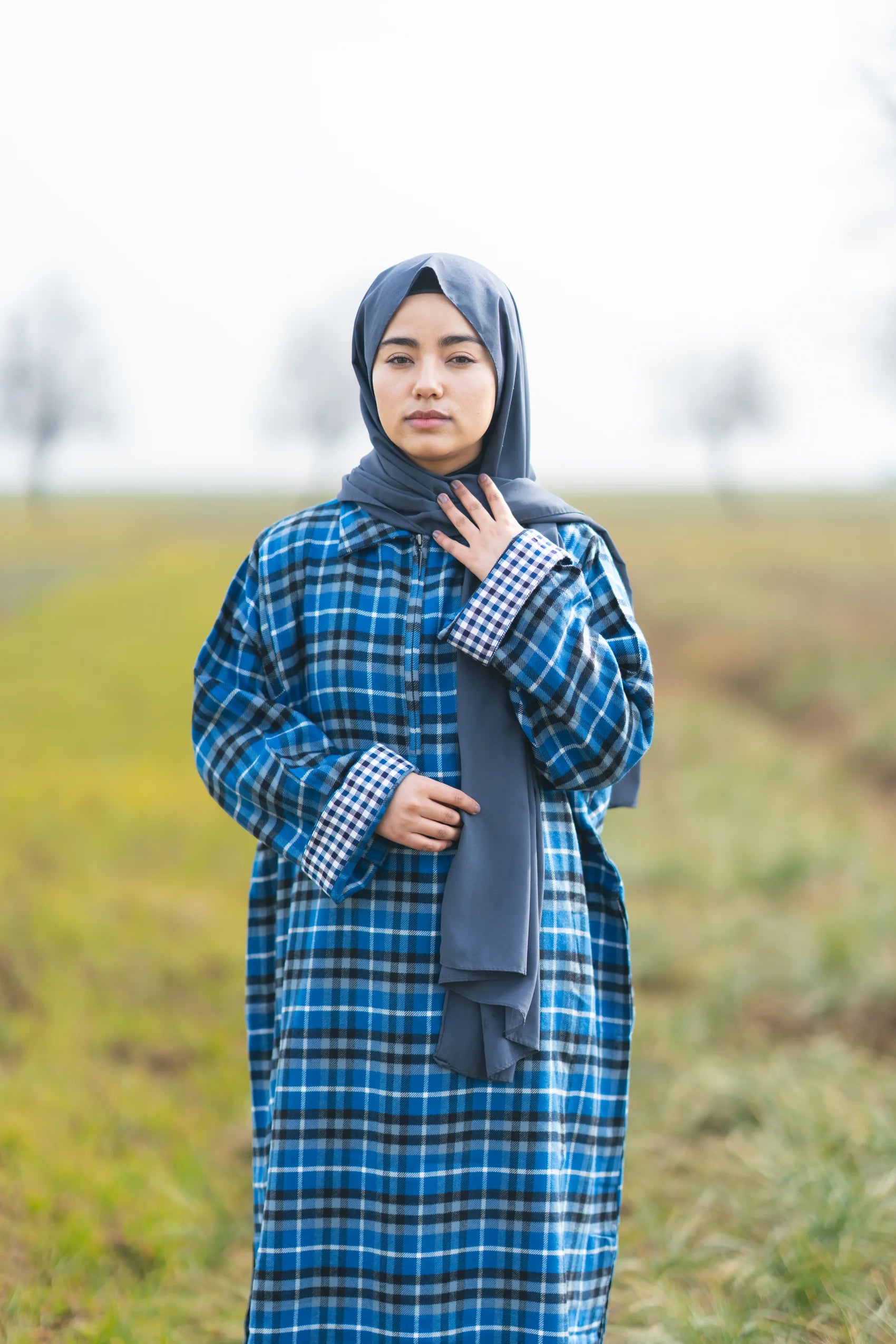 baraqah female blue checked winter pheran 