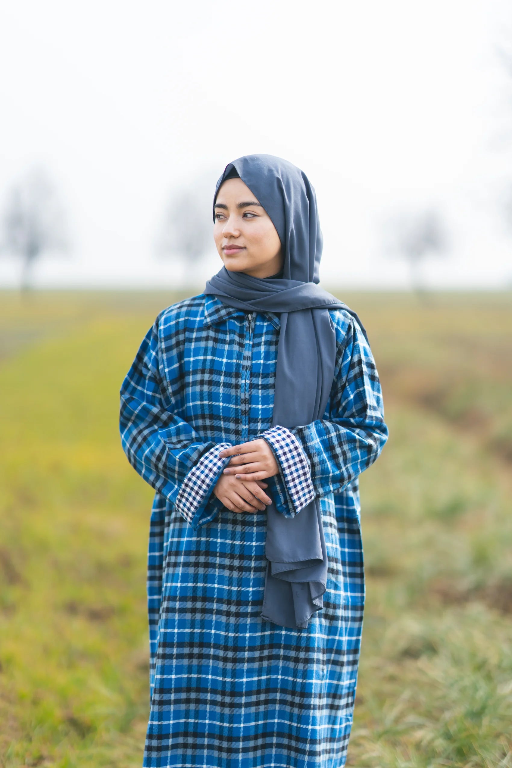 baraqah female blue checked winter pheran 