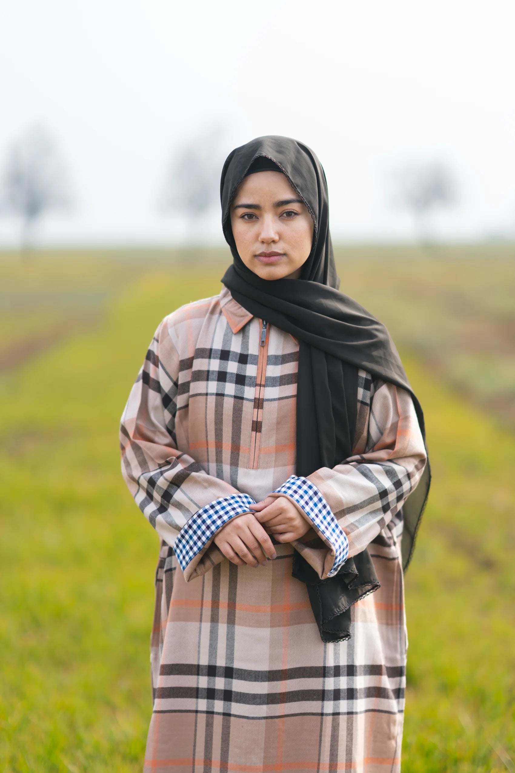 Light Almond Checked kashmiri Traditional female winter Pheran
