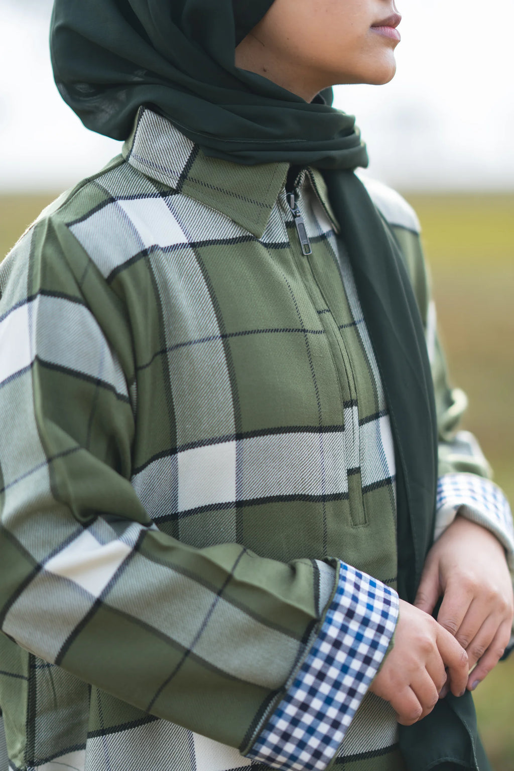 Moss Green Checked kashmiri Traditional female winter  Pheran
