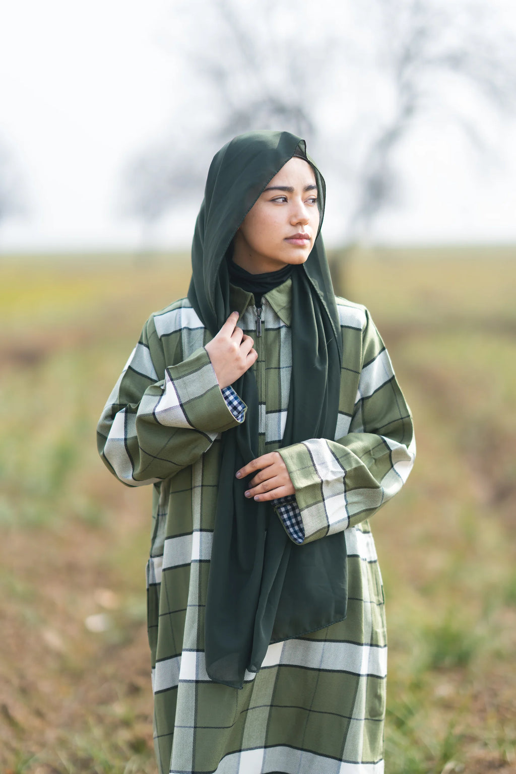 Moss Green Checked kashmiri Traditional female winter  Pheran
