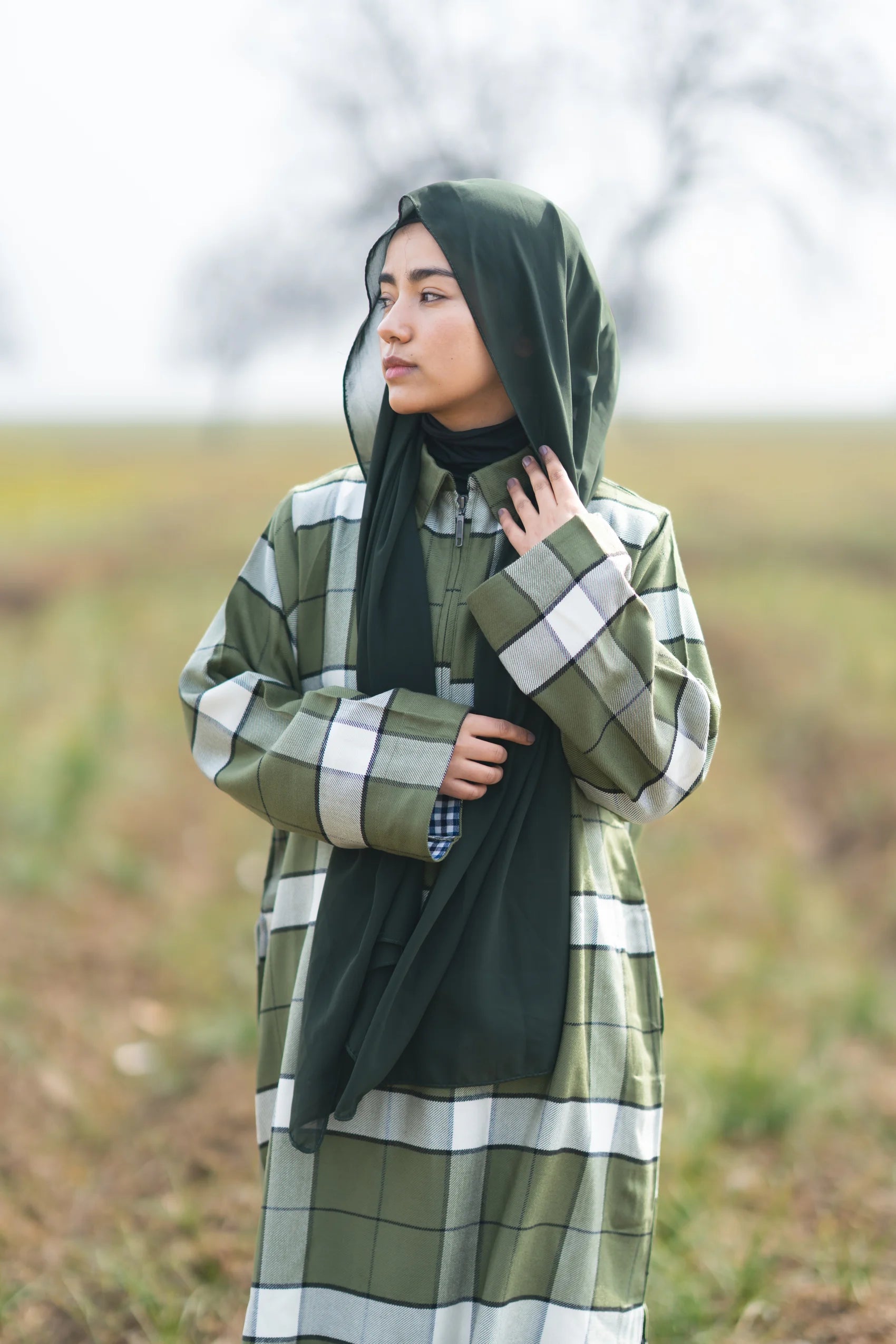 Moss Green Checked kashmiri Traditional female winter  Pheran
