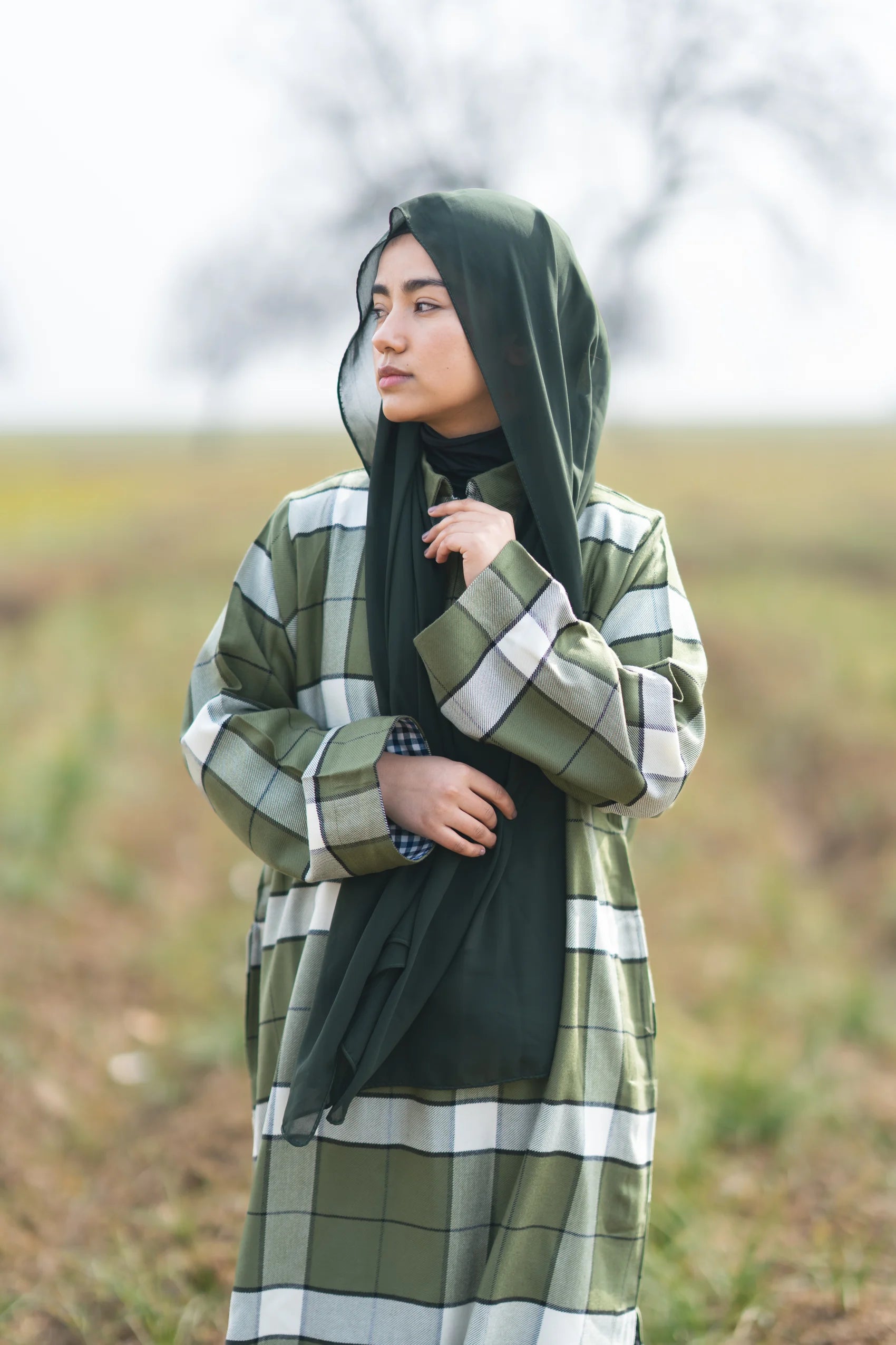 Moss Green Checked kashmiri Traditional female winter  Pheran
