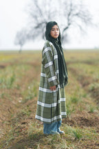 Moss Green Checked kashmiri Traditional female winter  Pheran
