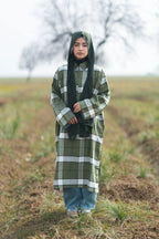Moss Green Checked kashmiri Traditional female winter  Pheran
