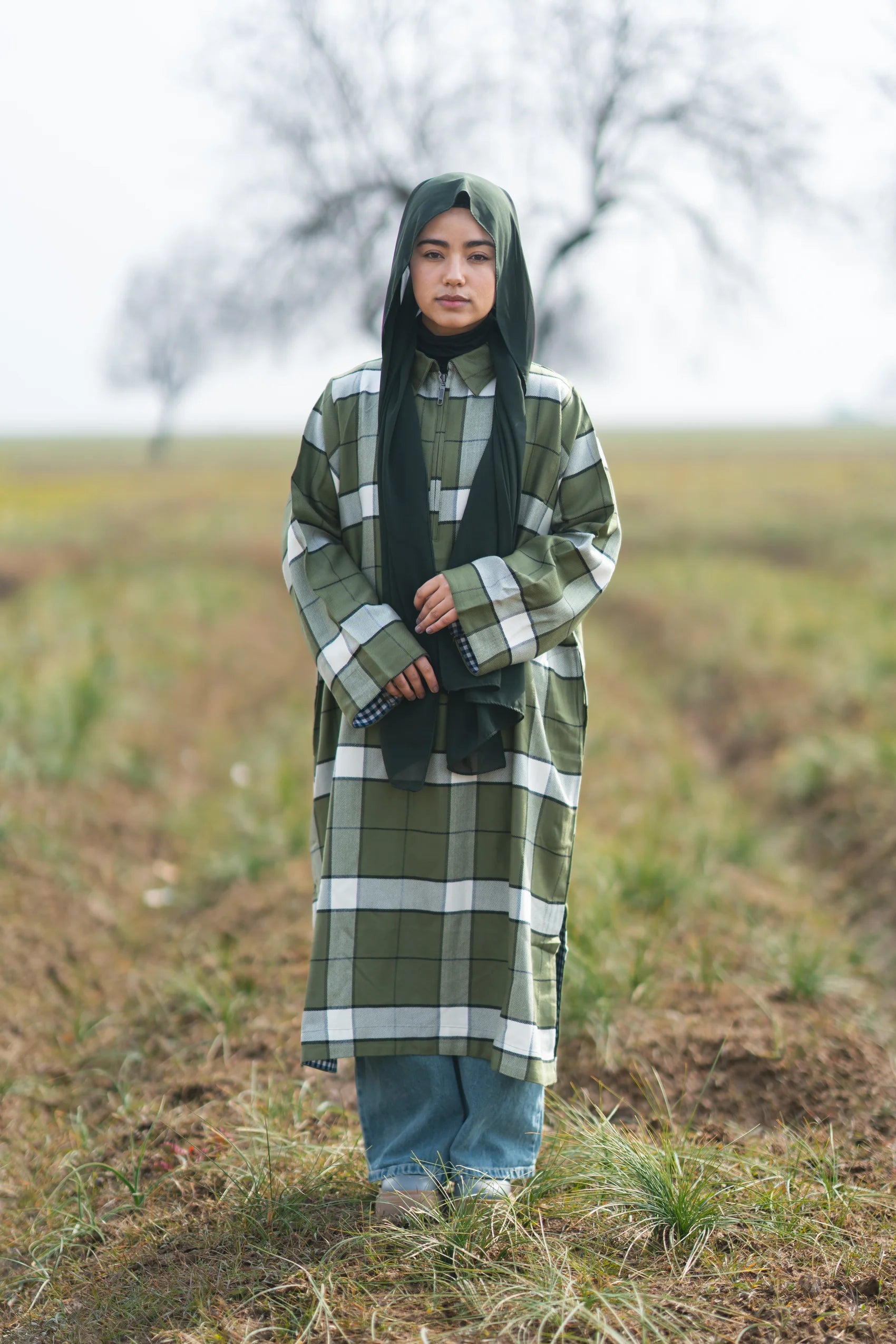 Moss Green Checked kashmiri Traditional female winter  Pheran
