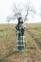 Moss Green Checked kashmiri Traditional female winter  Pheran
