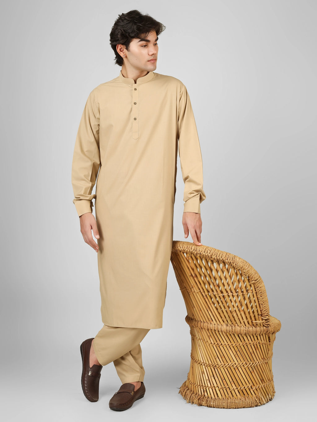 Rasheiq Flax Cream Kameez Shalwar