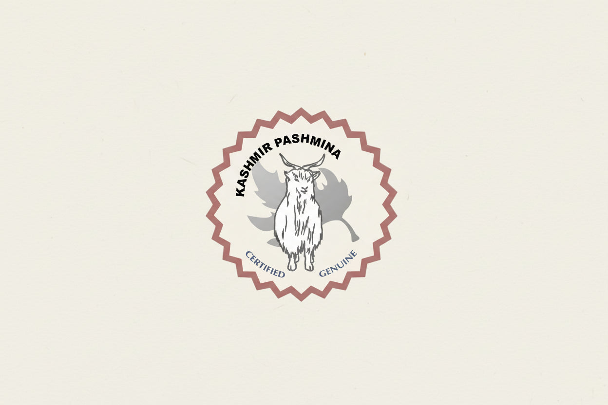 Logo for Kashmir Pashmina GI registration on a beige background