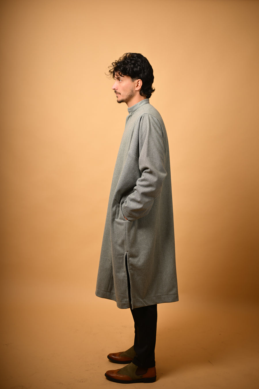 Light Green Dotted winter Pheran for men 
