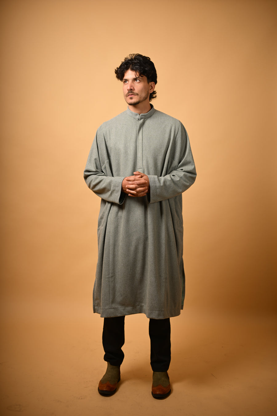 Light Green Dotted winter Pheran for men 
