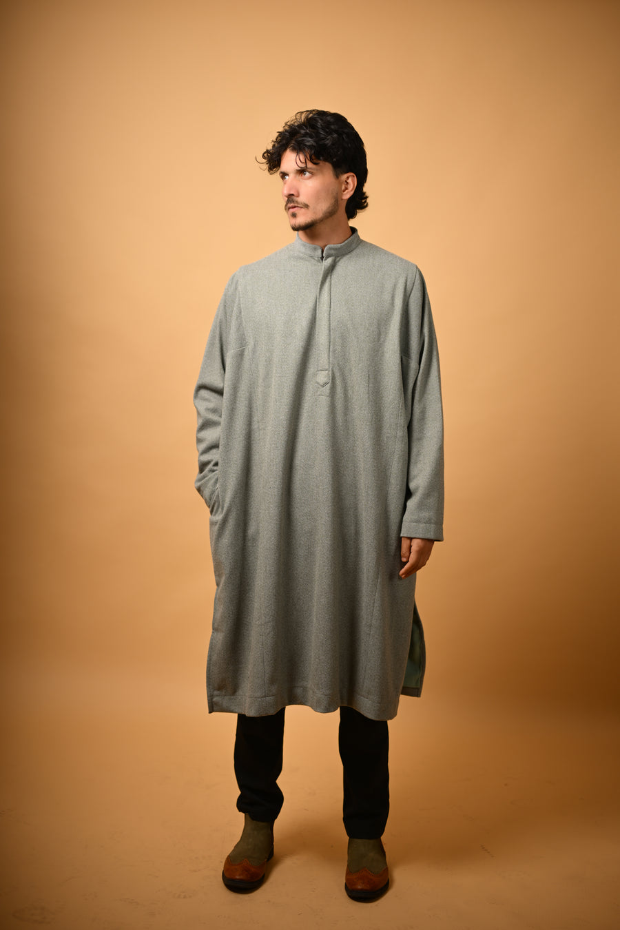 Light Green Dotted winter Pheran for men 
