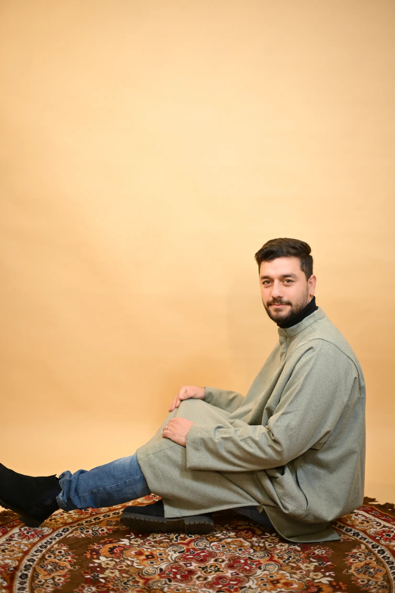 baraqah green herringbone winter pheran for men 