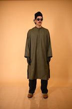 baraqah green micro check gents winter pheran 