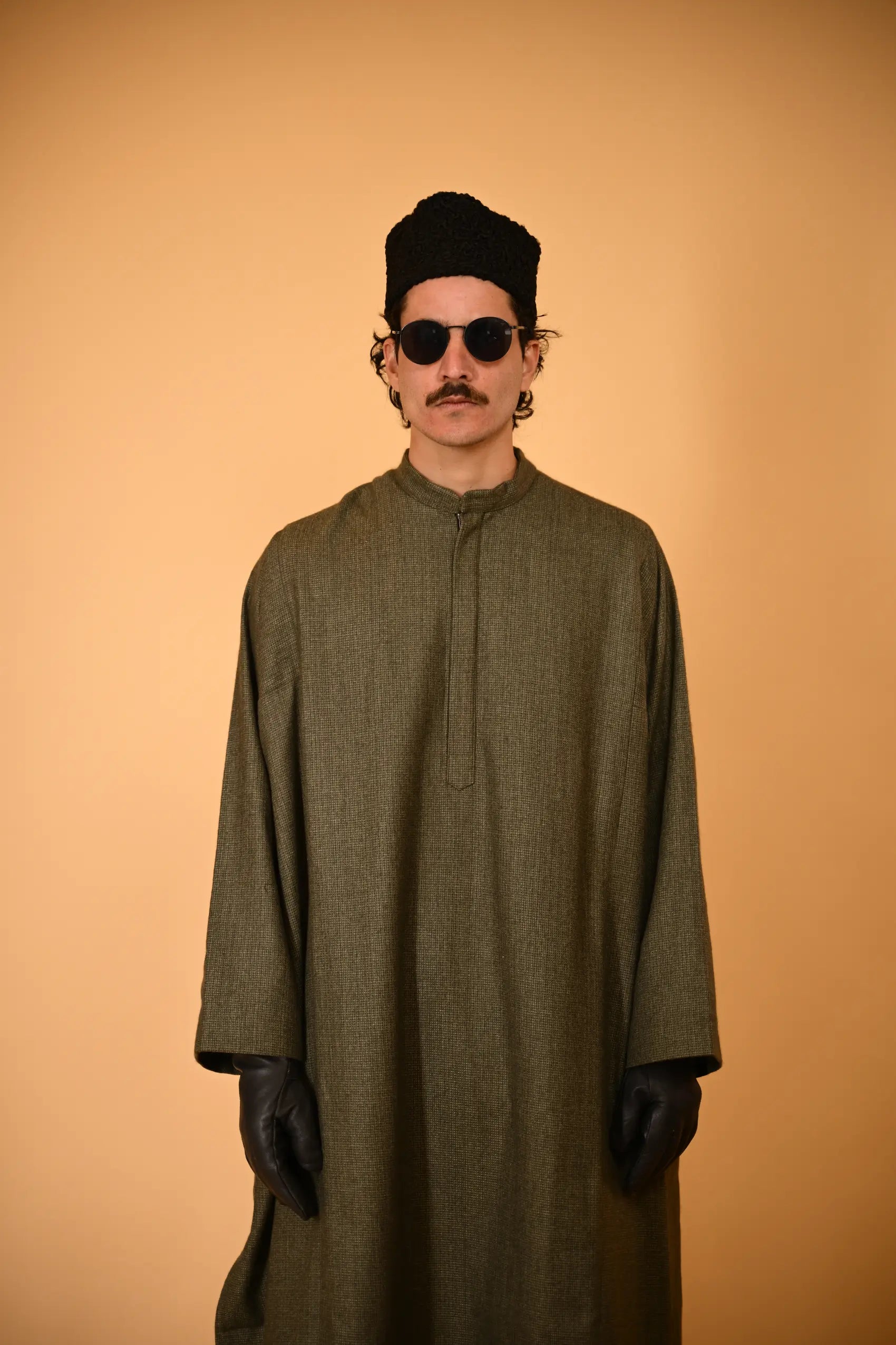 baraqah green micro check gents winter pheran 