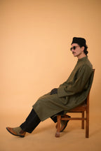 baraqah green micro check gents winter pheran 