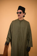 baraqah green micro check gents winter pheran 