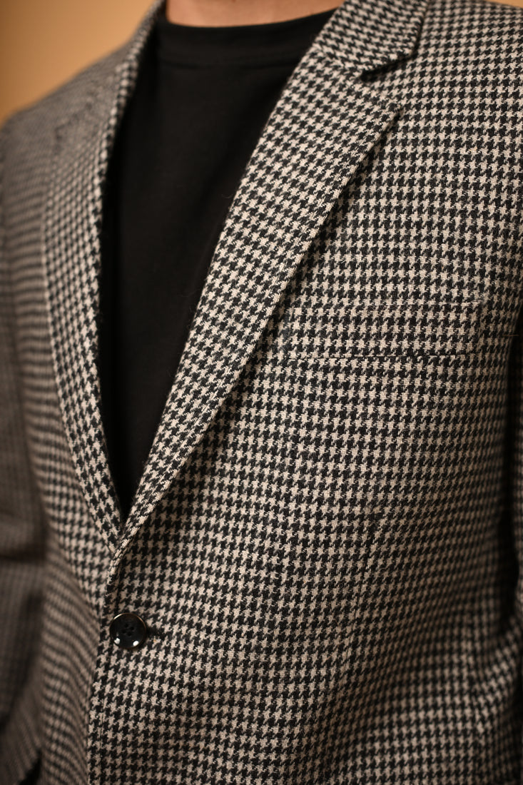 Grey With Black Mini Houndstooth Woollen Blazer