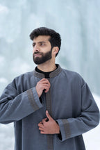 Light Grey Embroidered Closed Overcoat | Not A Pheran