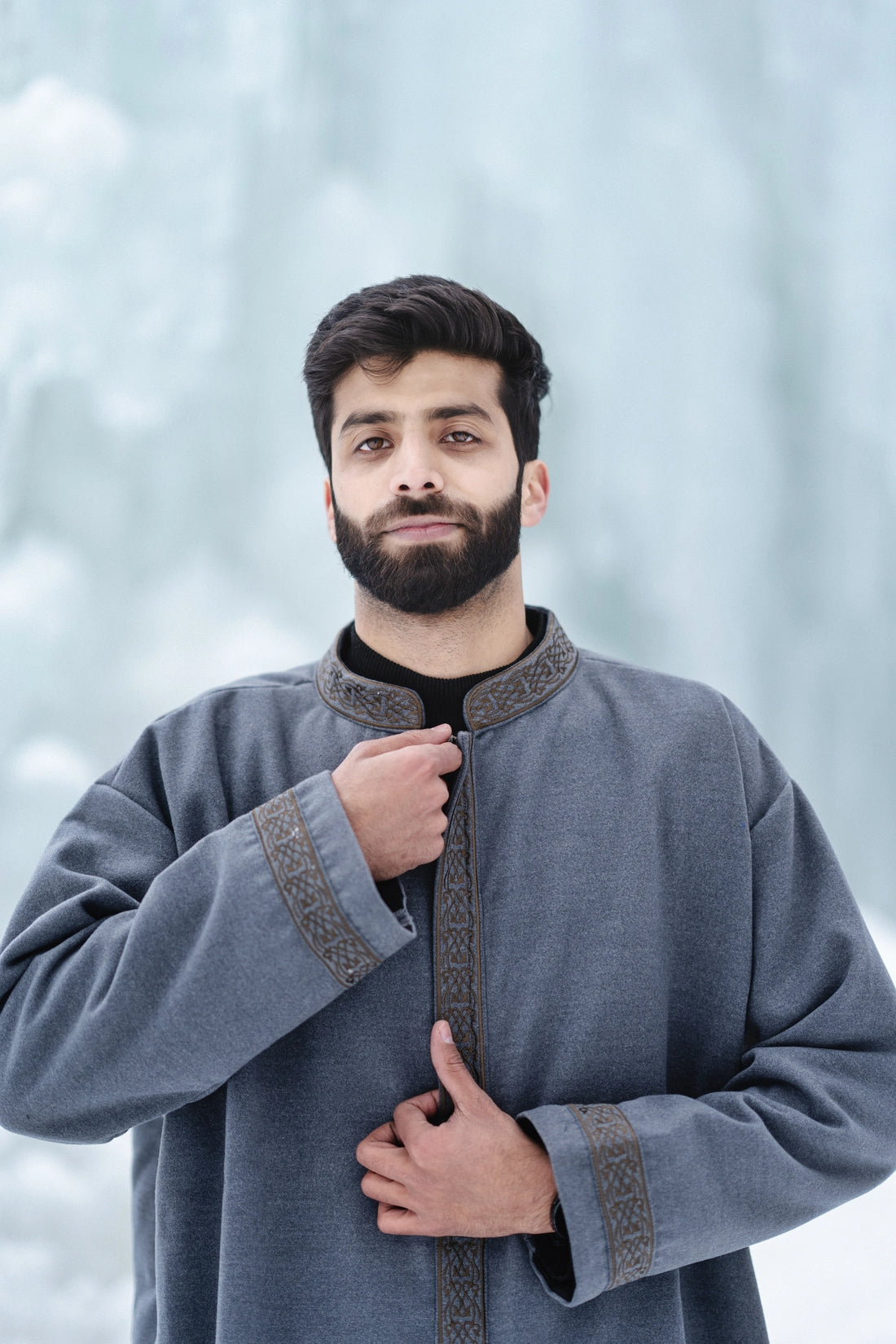 Light Grey Embroidered Closed Overcoat | Not A Pheran