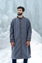 Light Grey Embroidered Closed Overcoat | Not A Pheran