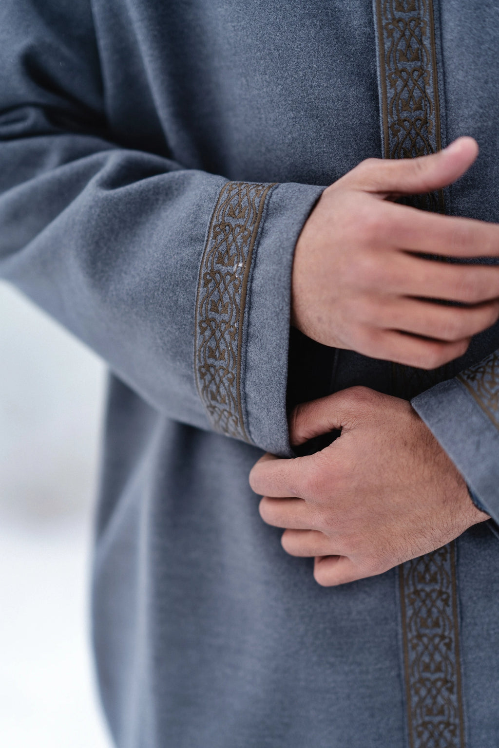 Light Grey Embroidered Closed Overcoat | Not A Pheran