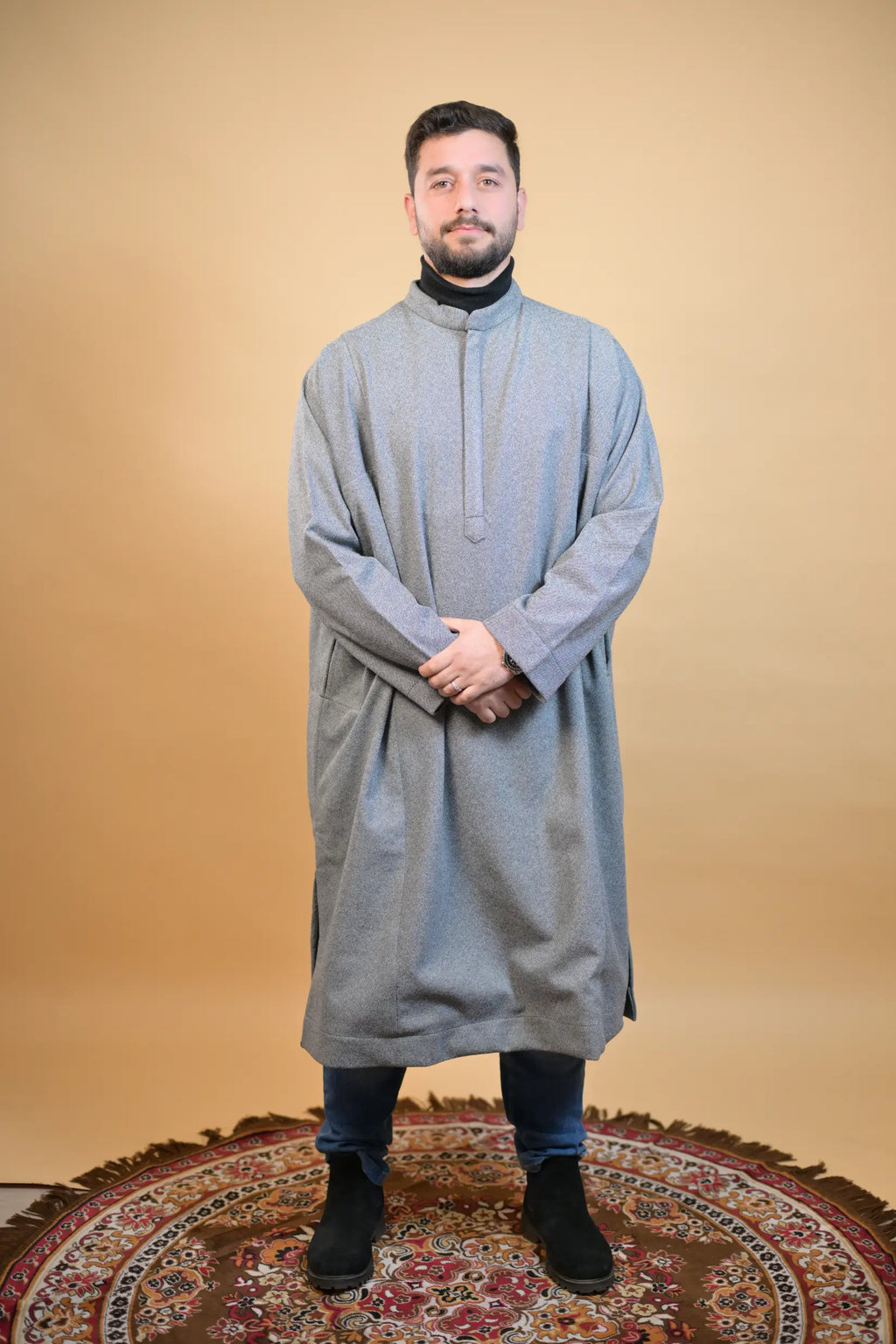 baraqah grey herringbone winter pheran for men 